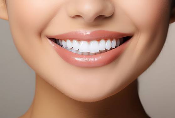 Close-up of woman’s smile with perfect teeth