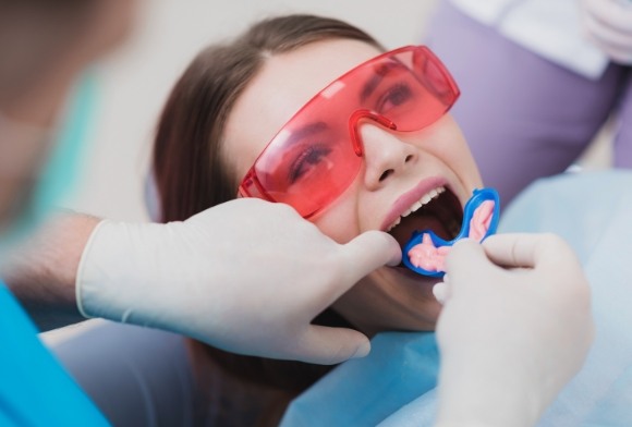 Patient receiving fluoride treatment