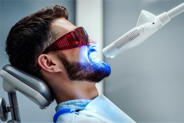 Patient undergoing in-office teeth whitening 